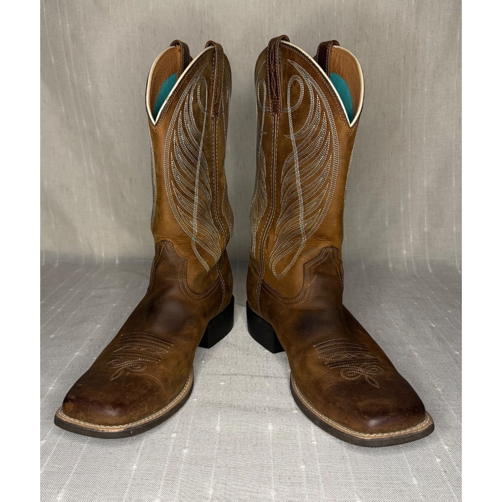 Ariat Leather Square Toe Boots US 11 Western Embroidered Brown 10018528